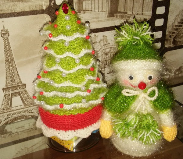 снеговик и елочка из пряжи Christmas YarnArt (Кристмас ЯрнАрт)